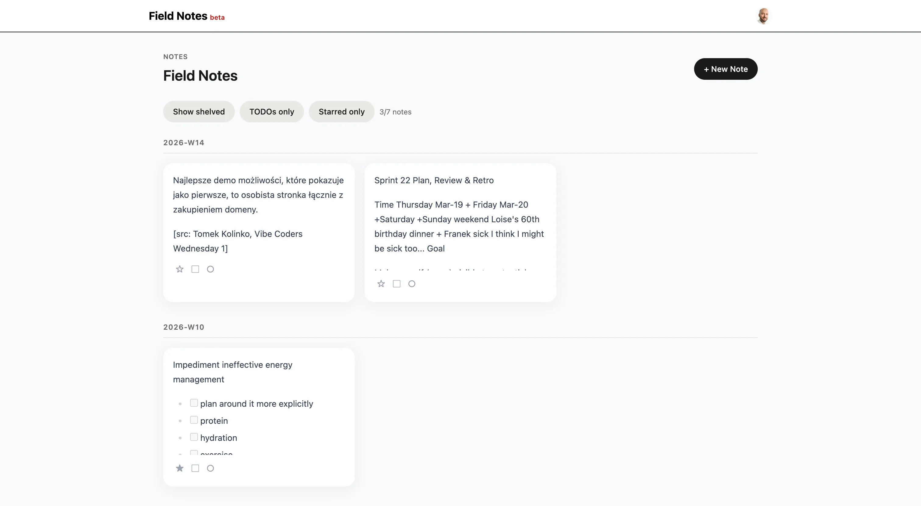 Field Notes reflection interface